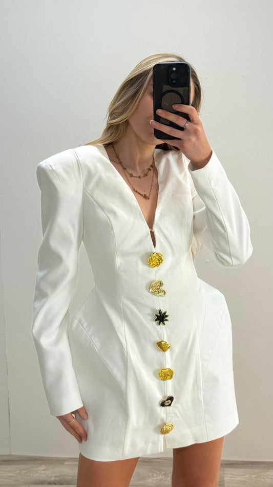 Atoir White Multi Button Structured Florance Dress- UK 6