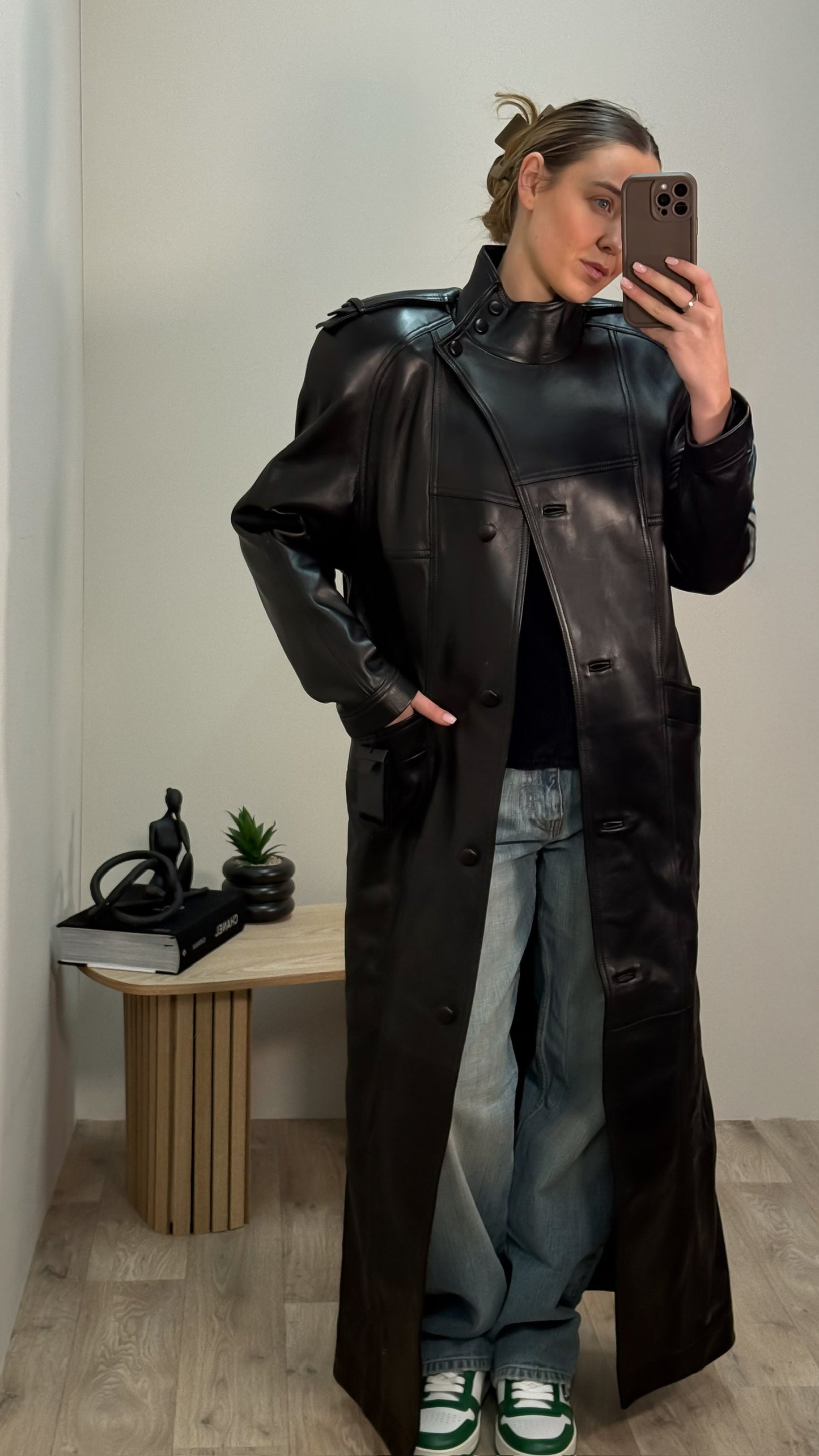 Saint Laurent Biker Leather Smooth Black Trench Coat - New In Tags FR 38/S-M