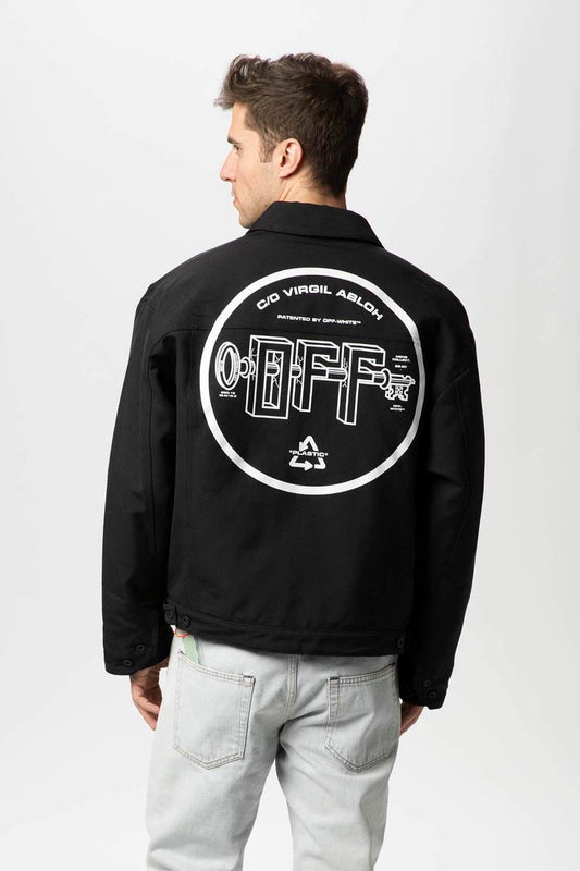 Off-White Black Denim University Key OFF- Logo Jacket - MEDIUM