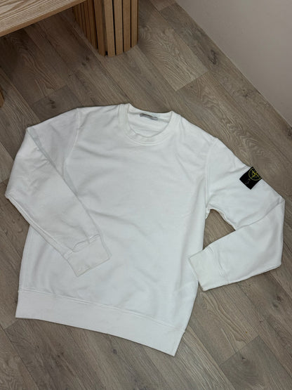 Stone Island White Compass-Patch Logo Jumper-Large