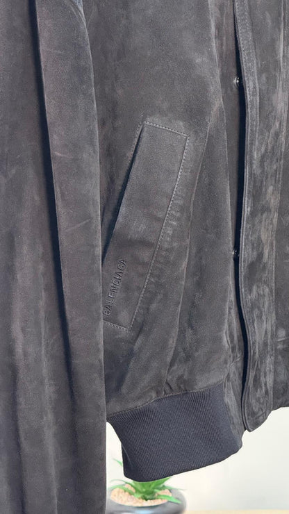 Balenciaga Black Suede Bomber Jacket - Small