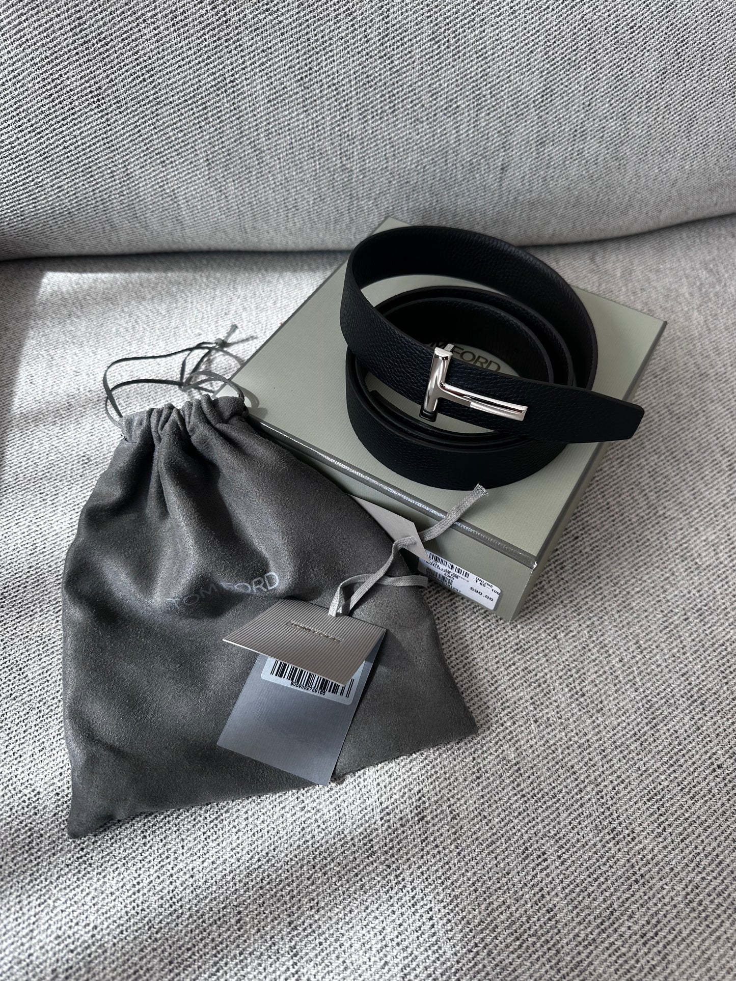 Tom Ford Black Leather TG 100cm Belt- Brand New In Box