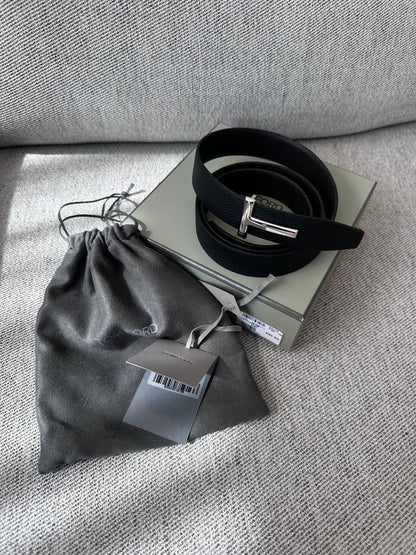 Tom Ford Black Leather TG 100cm Belt- Brand New In Box