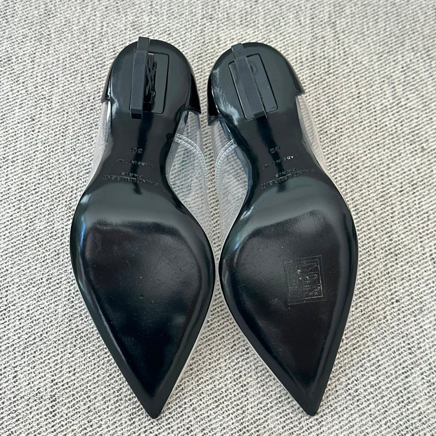 Saint Laurent Opyum Transparent PVC Logo Heels – EU 36 / UK 3