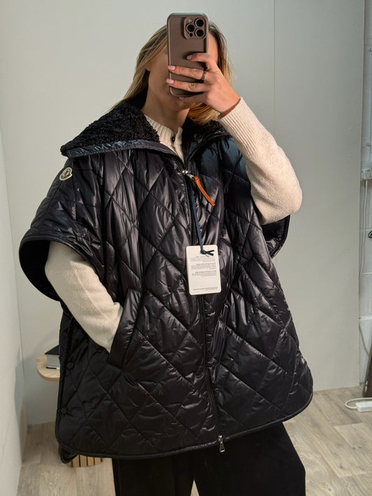 Moncler Black Teddy Trimmed Mantella Cape - One Size New In Tags