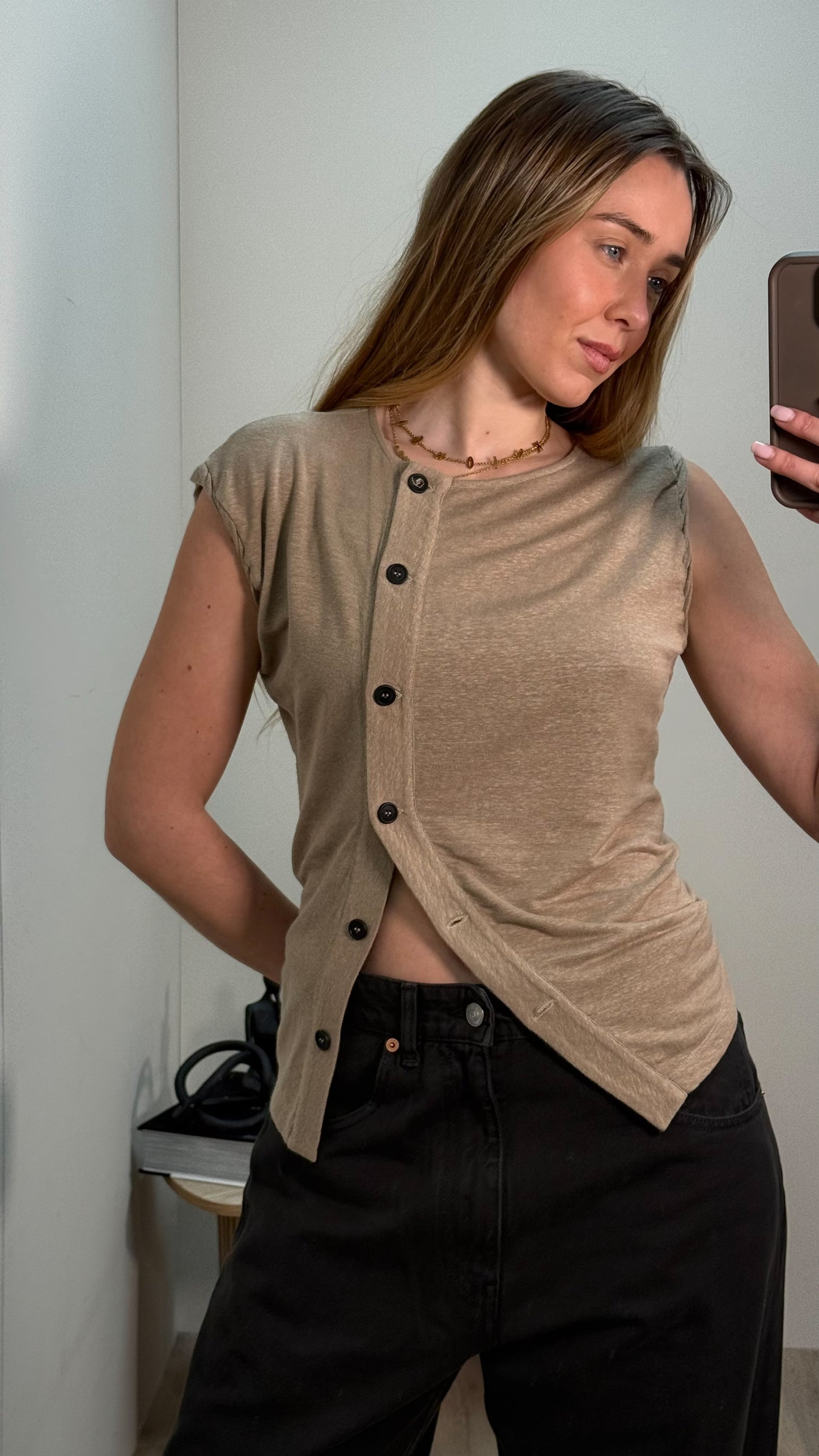 The Attico Beige Button Up Detailed Sleeveless Top - IT 42/M-L