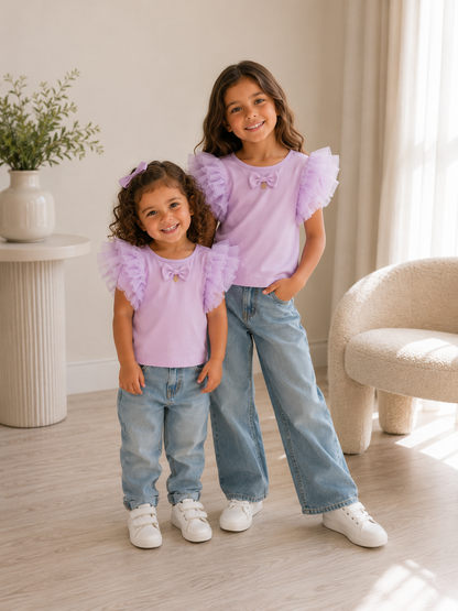 Kids Angel Face Purple Ruffle Top – Age 3-4