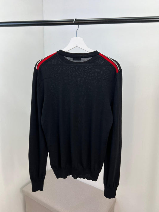 Dior Mens Black Red White Stripe Jumper With Bee Logo - Small