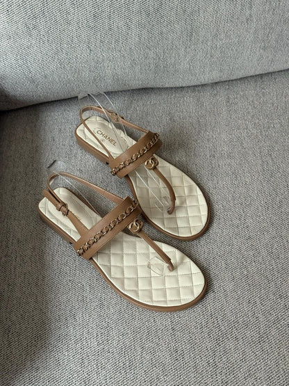 Chanel CC Thong Nude Chain Sandle - UK 7