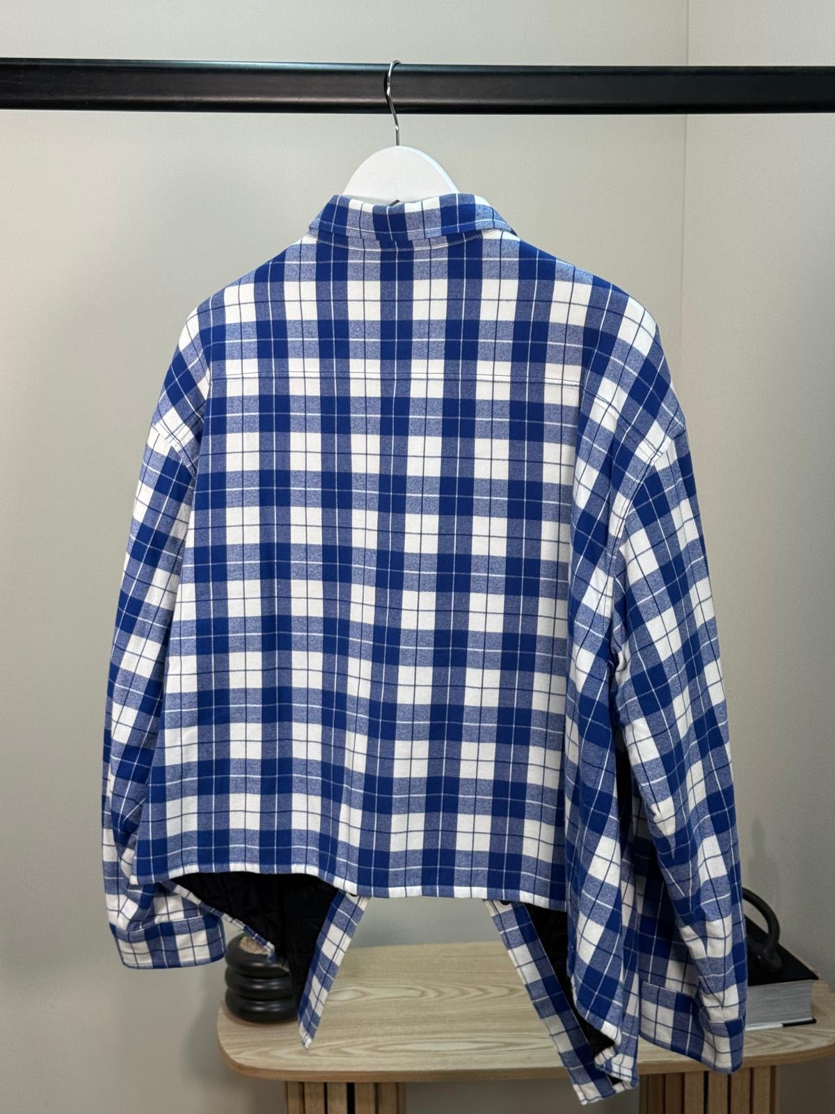 Balenciaga Blue White Checked Swing Quilted Jacket - size 34-SMALL