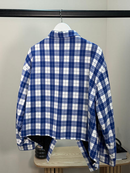 Balenciaga Blue White Checked Swing Quilted Jacket - size 34-SMALL