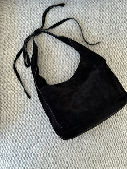 Reformation Small Vittoria Tote in Black Suede