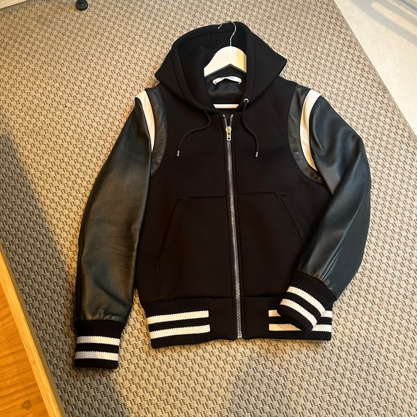 Givenchy Leather Sleve Neoprene Hooded Bomber Jacket - Small