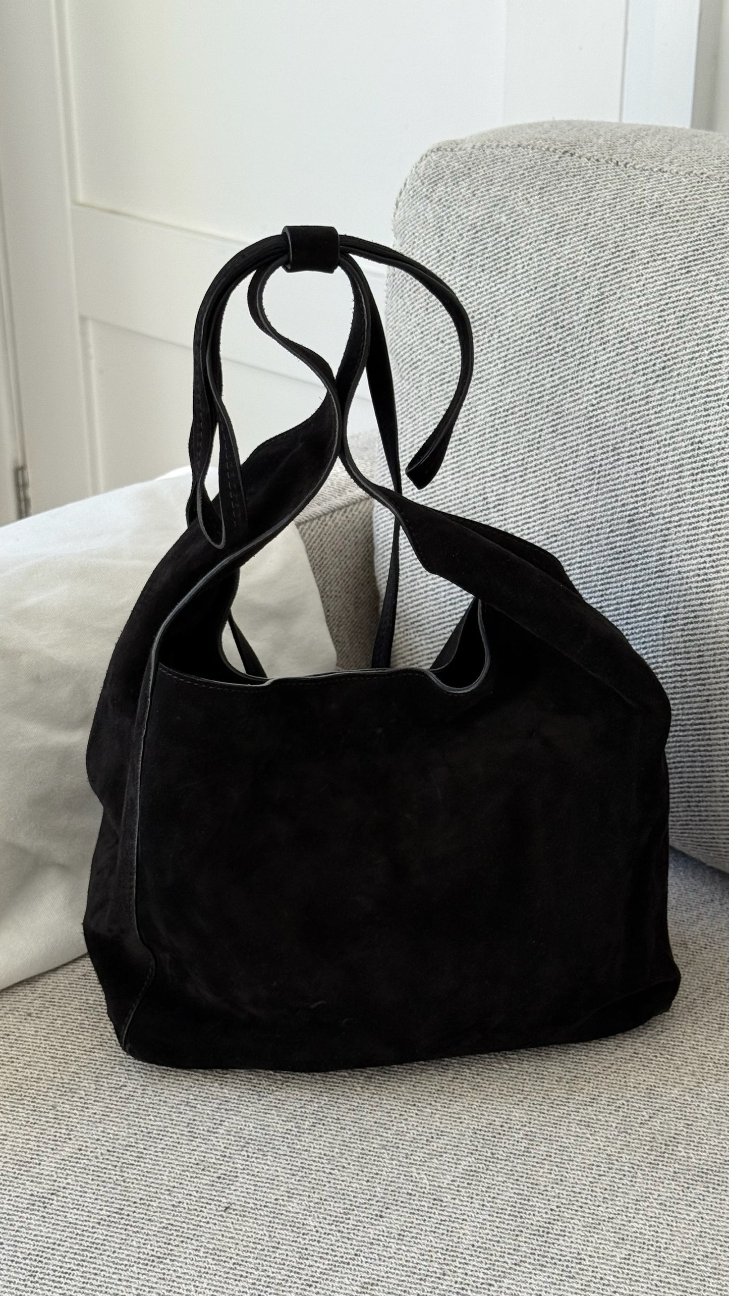 Reformation Small Vittoria Tote in Black Suede