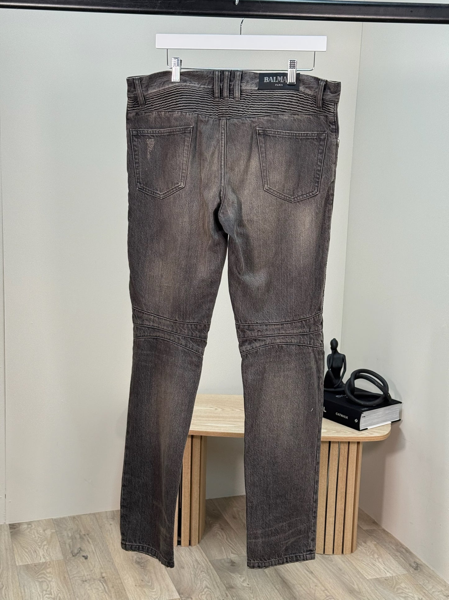 Balmain Black Washed Ribbed Jeans - 32 waist