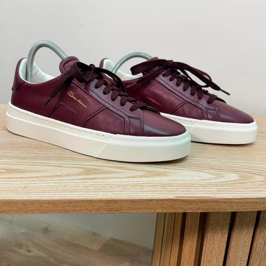 Santoni Burgundy leather double buckle sneaker. Brand new in box - UK 6