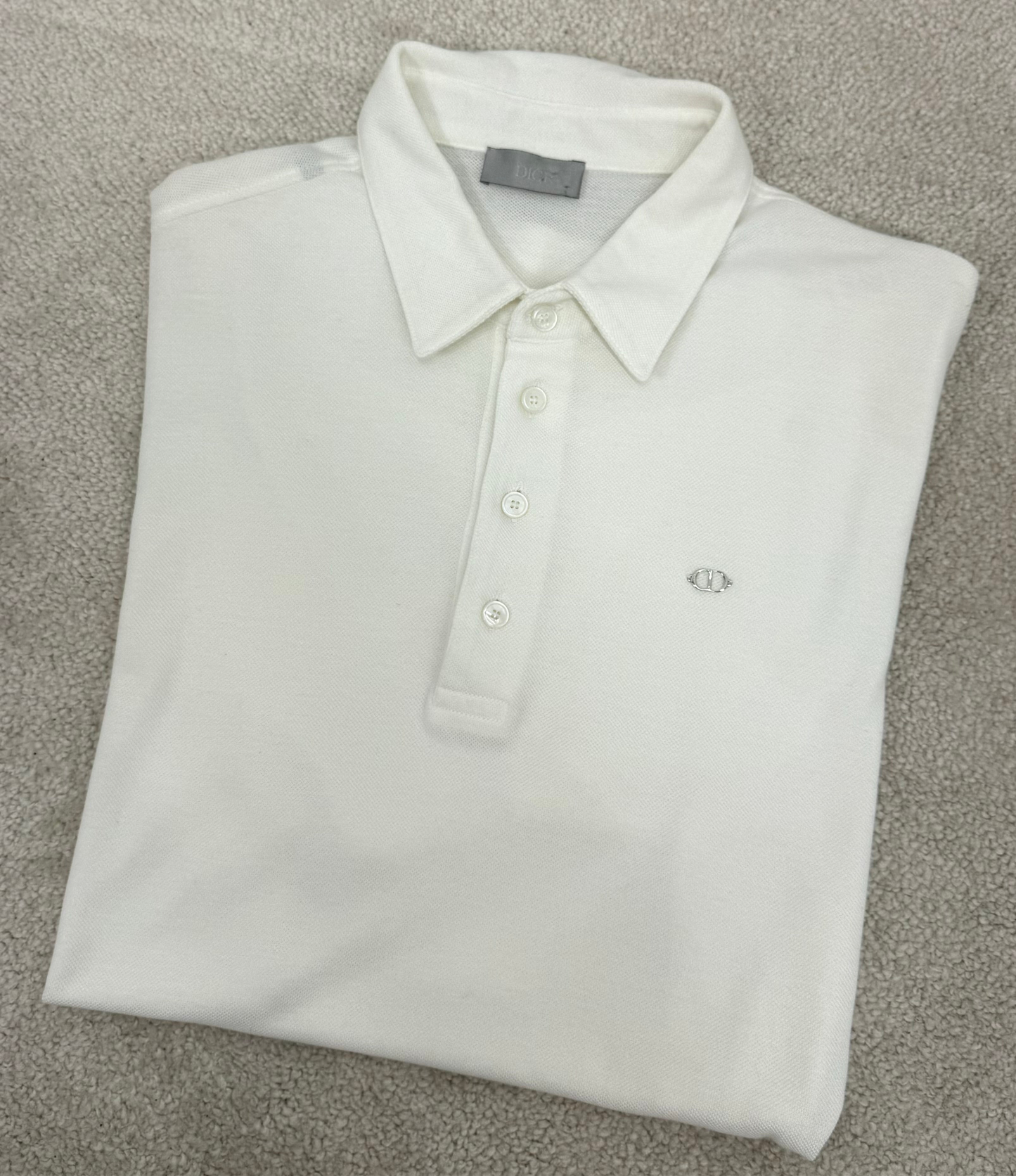Dior White CD Silver Logo Polo Top -Medium
