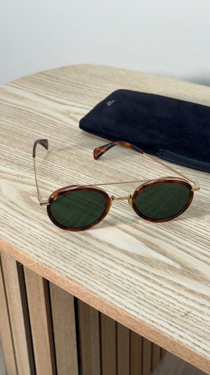 Celine Brown Tortoise Gold Round Green Lens Sunglasses - One Size