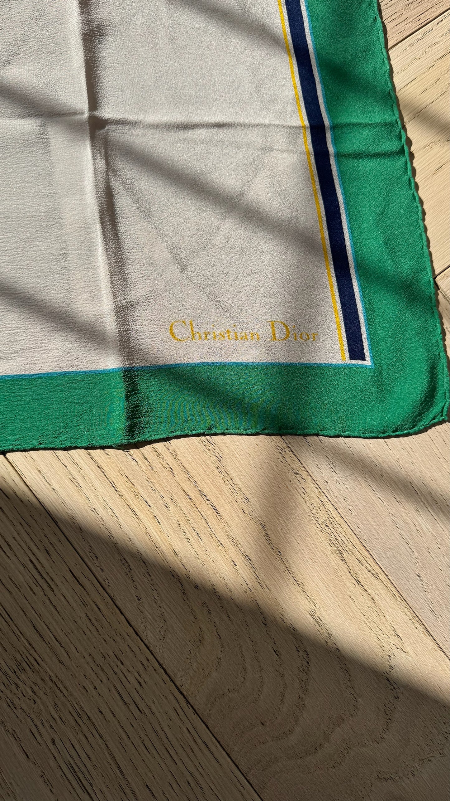 Christian Dior Cream Green Border Silk Scarf – 90 x 90 cm
