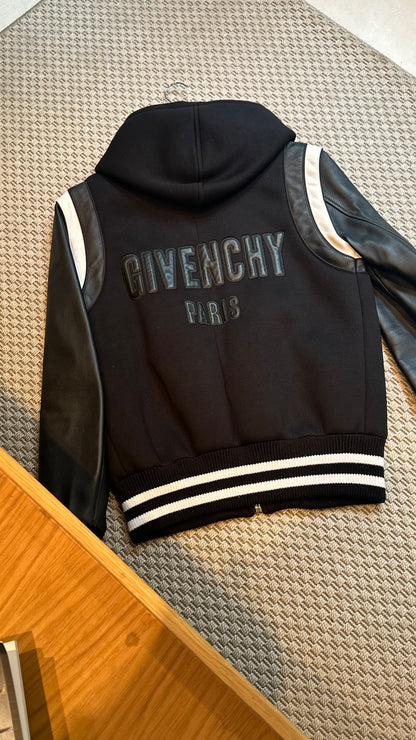 Givenchy Leather Sleve Neoprene Hooded Bomber Jacket - Small