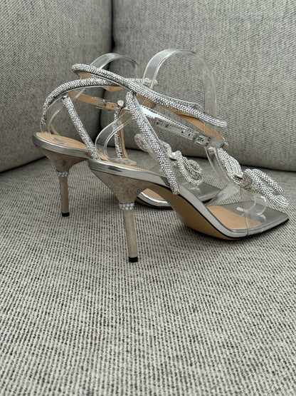 Mach & Mach Silver Sequin Diamanté Bow Heels - UK 6.5 - Suited for UK 4.5