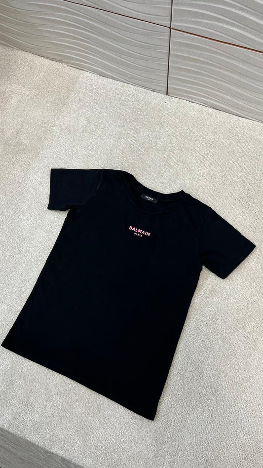Kids Balmain Black Pink Logo T-Shirt  - Age 8