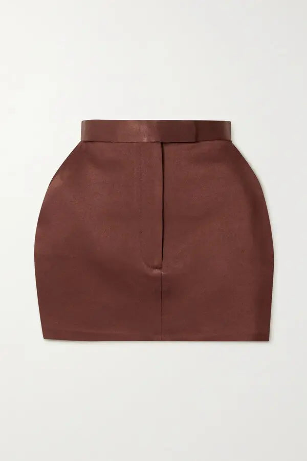 Alex Perry Brown Elle Satin-Crepe Mini Skirt – UK 10