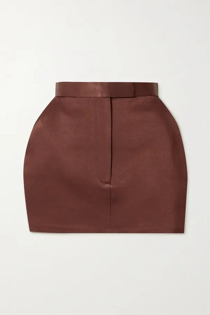Alex Perry Brown Elle Satin-Crepe Mini Skirt – UK 10