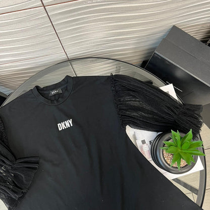 Kids DNKY Black Logo Puff Arm Dress (Age 8)