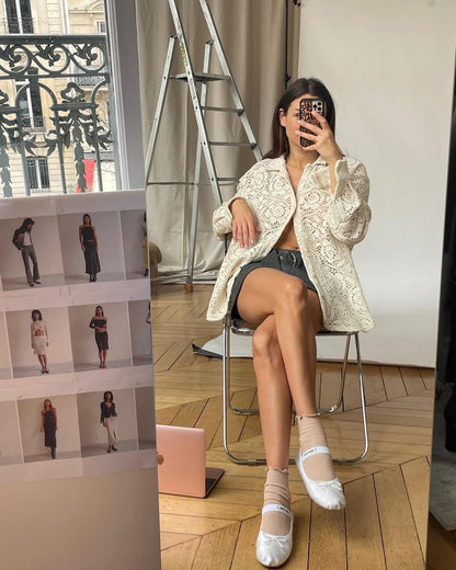 Muster Cream Embroidery Shirt - New In Tags 36/small