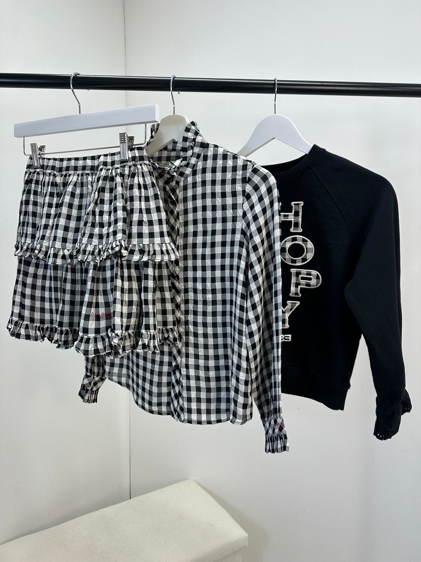 Kids Philosophy Black And White Check Shirt, Skirt & Jumper Set - Age 10