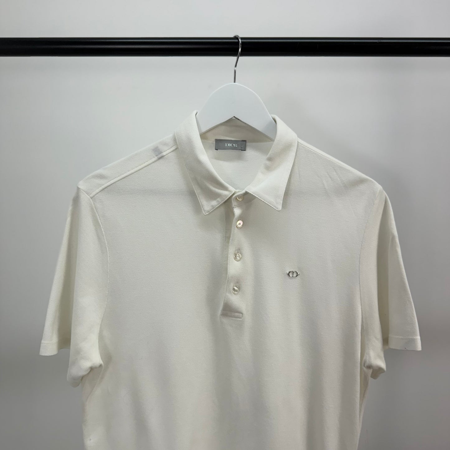 Dior White CD Silver Logo Polo Top -Medium