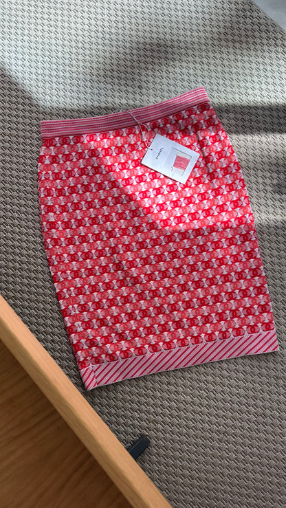 Chanel CC Logo Red Jacquard Skirt - New In Tags FR40 S/M