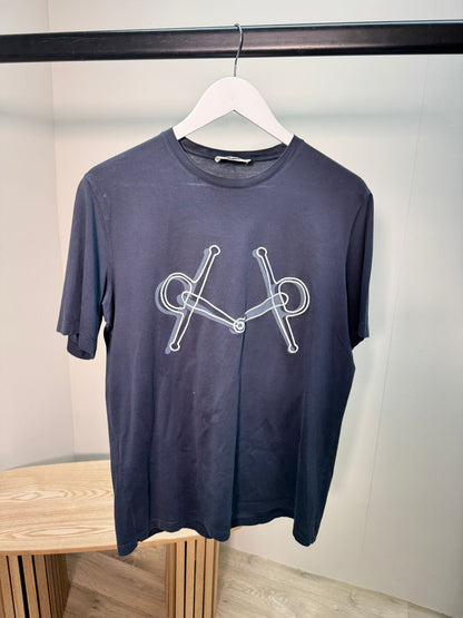 Hermes Men’s Navy horse bite Chain T-Shirt- Medium