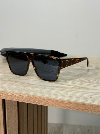 Dior Brown Tortoise Flat Top Aviator Blue Lens Sunglasses - One Size