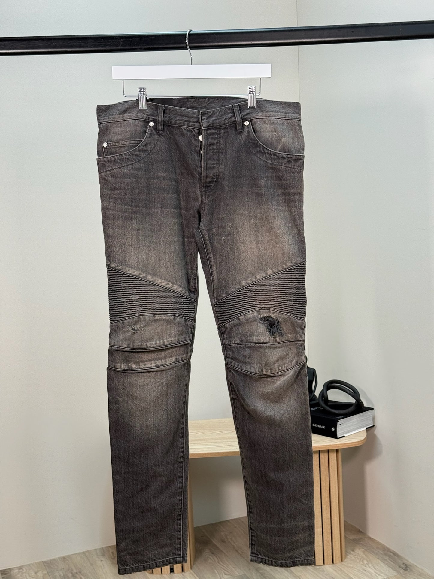 Balmain Black Washed Ribbed Jeans - 32 waist