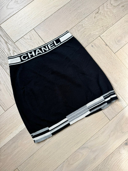 Chanel  Black & White Mini Wool Logo Skirt New In Tags FR40 S/M