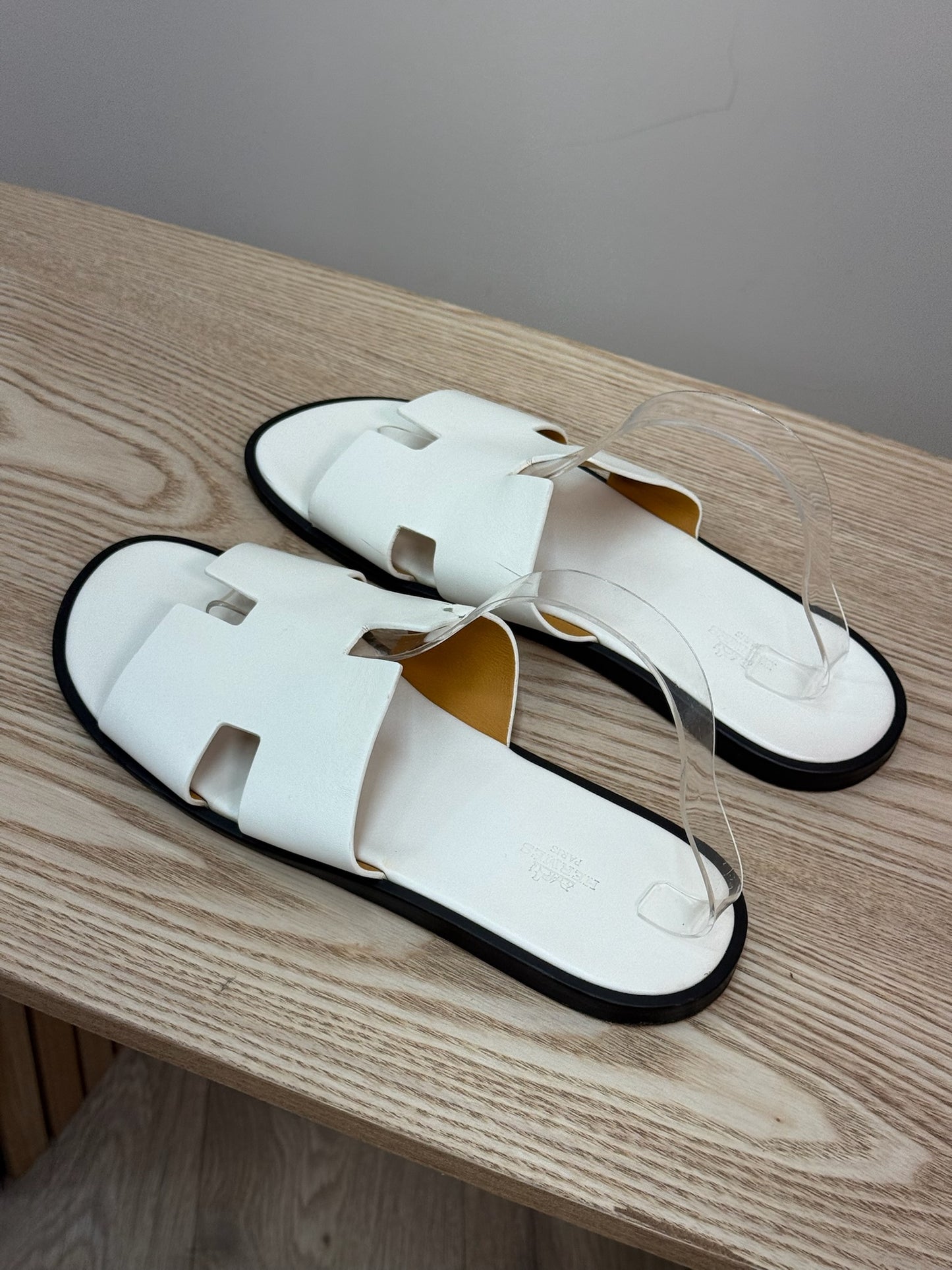 Hermès White Oran Leather Slider EU44/UK10