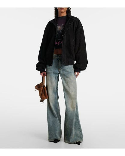 Balenciaga Black Suede Bomber Jacket - Small