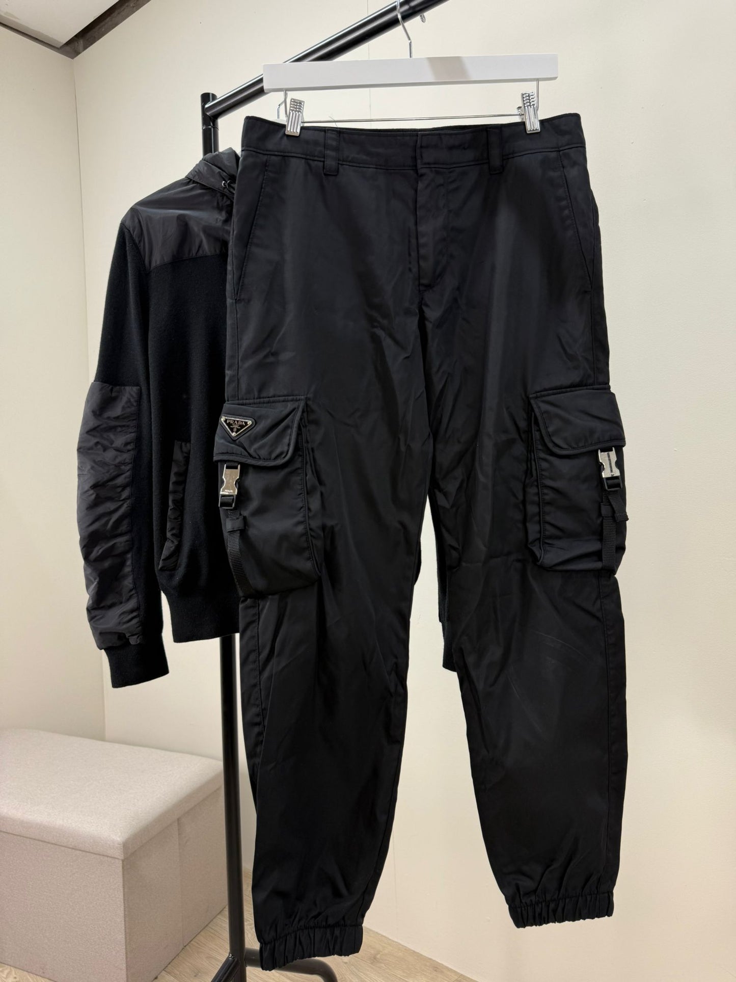 Prada Black Cargo Re-Nylon Pants -48/UK 32