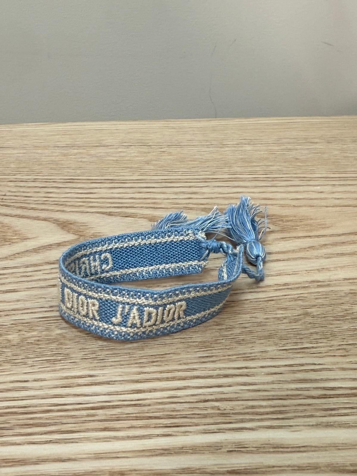 Dior Light Blue White Racer Woven 'J'Adior' Friendship Bracelet - One Size