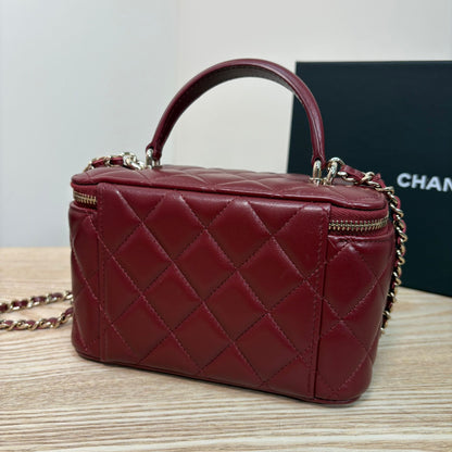Chanel Lambskin Quilted Vanity Case with Chain in Burgundy