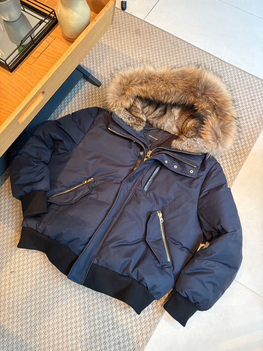 Mackage Navy Dixon-X Fur Trim Hooded Puffer Jacket – 42/XL