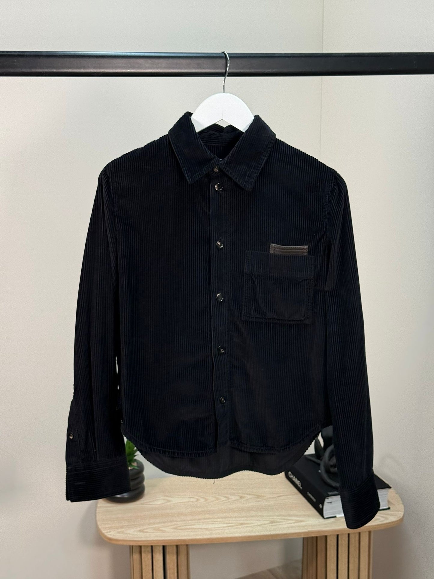 Bottega Veneta Black Ribbed Leather Trimmed Cotton Corduroy Overshirt Jacket - 40/M