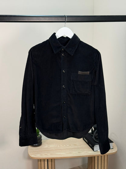 Bottega Veneta Black Ribbed Leather Trimmed Cotton Corduroy Overshirt Jacket - 40/M