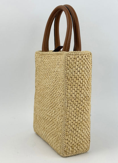 Loewe Cross Body Rafia Tote Small in Brown Leather.