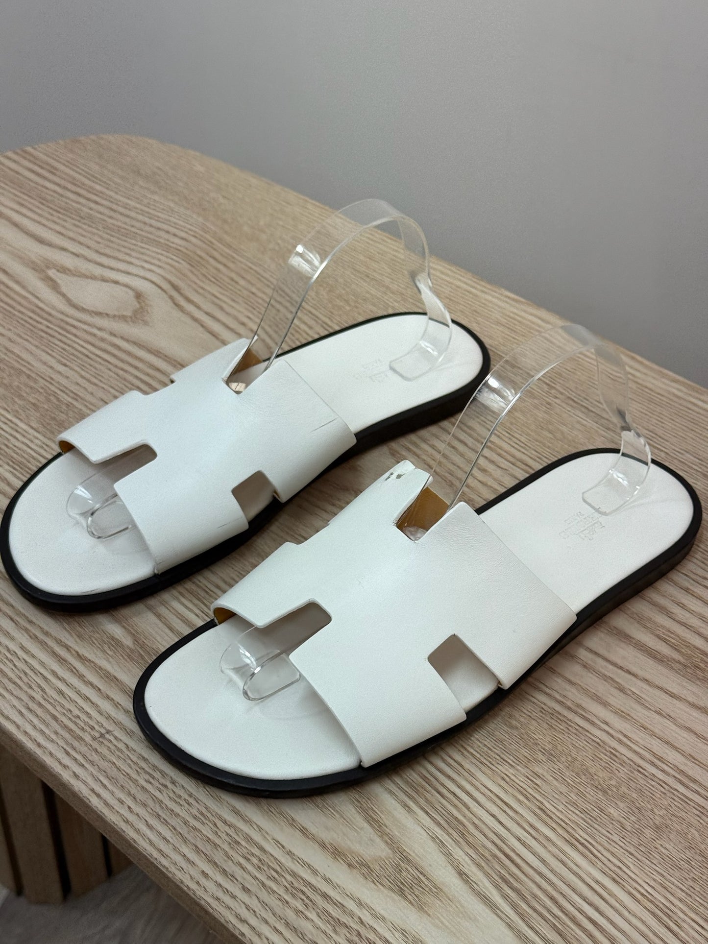 Hermès White Oran Leather Slider EU44/UK10