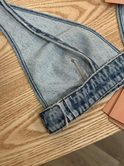 Miu Miu Denim Multi-Logo Bralette Crop - New In Tags 40 / Medium