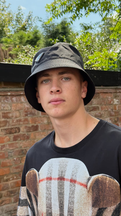 Prada Black Re-Nylon Plaque Bucket Hat - Large In Tags