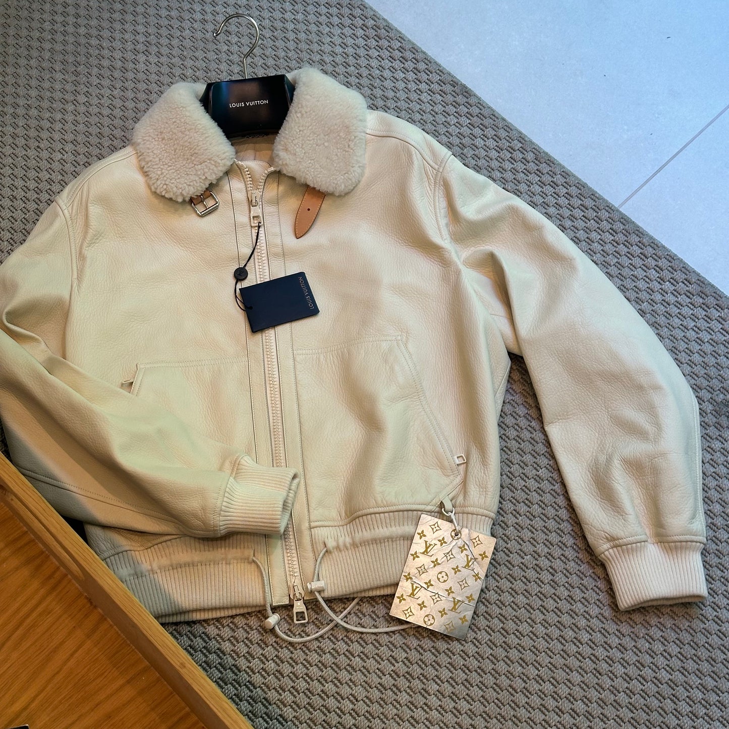 Louis Vuitton White/Cream Staples Edition Leather Aviator Bomber Jacket. collectors item , Brand New - XXL